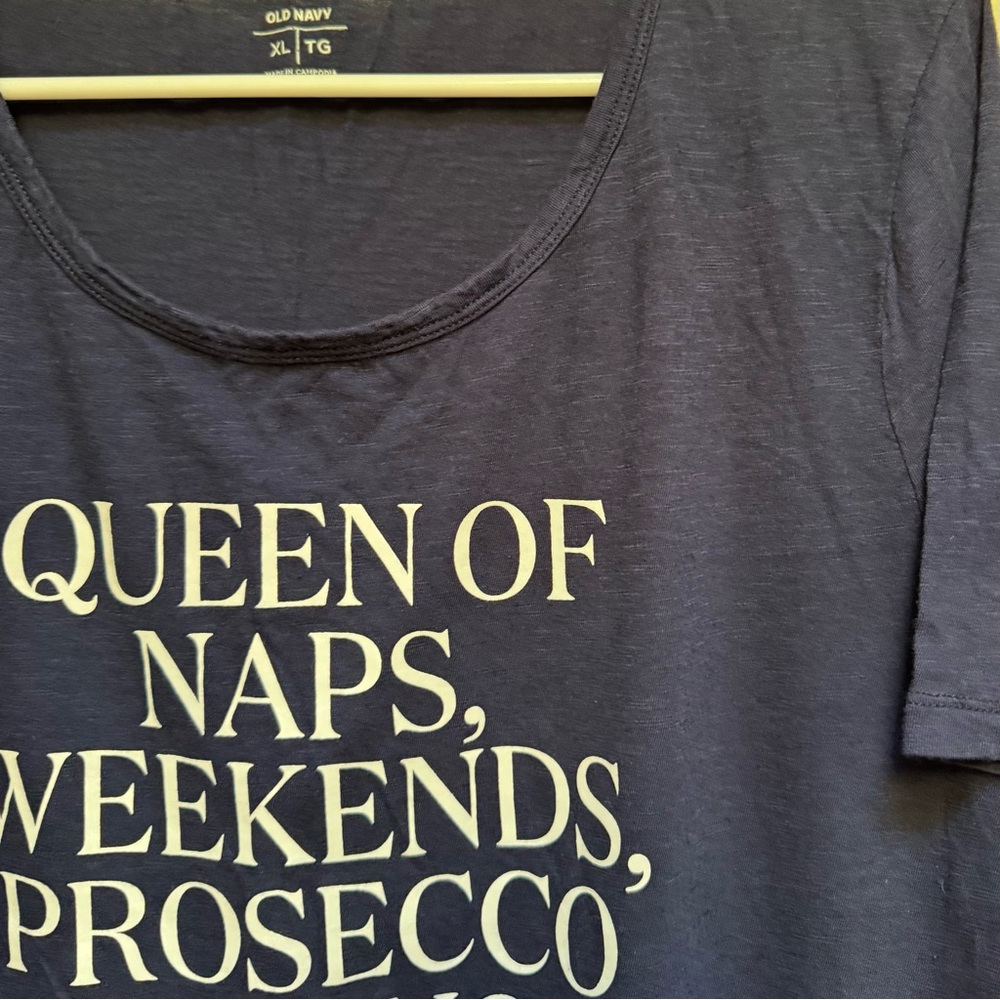 OLD NAVY Blue Queen of Naps, Weekends, Prosecco & Brunch Tshirt womens size XL - Picture 6 of 15